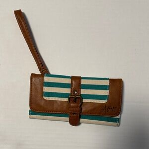 Aero Brown and Teal Striped Women's Wristlet